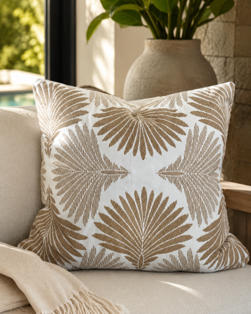 Beige Palm Outdoor Pillow